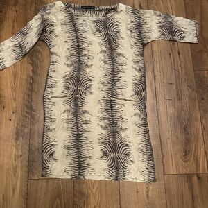 Zara Woman abstract zebra print shift dress 3/4 sleeve 100% silk